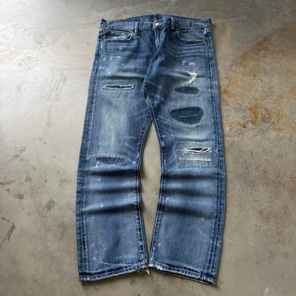Polo Ralph Lauren Denim & Supply Repaired Patch Slim Straight Jeans Size 34x29.5 - Picture 1 of 8